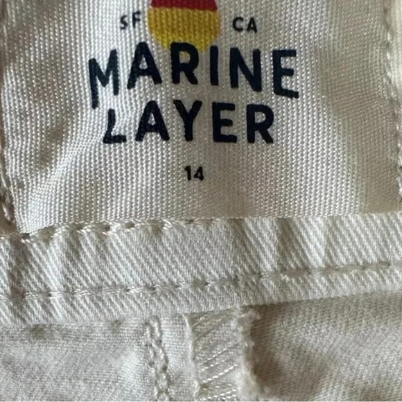 MARINE LAYER “Bridget” ivory denim pants wide leg high rise raw edge women’s 14 - Picture 14 of 15